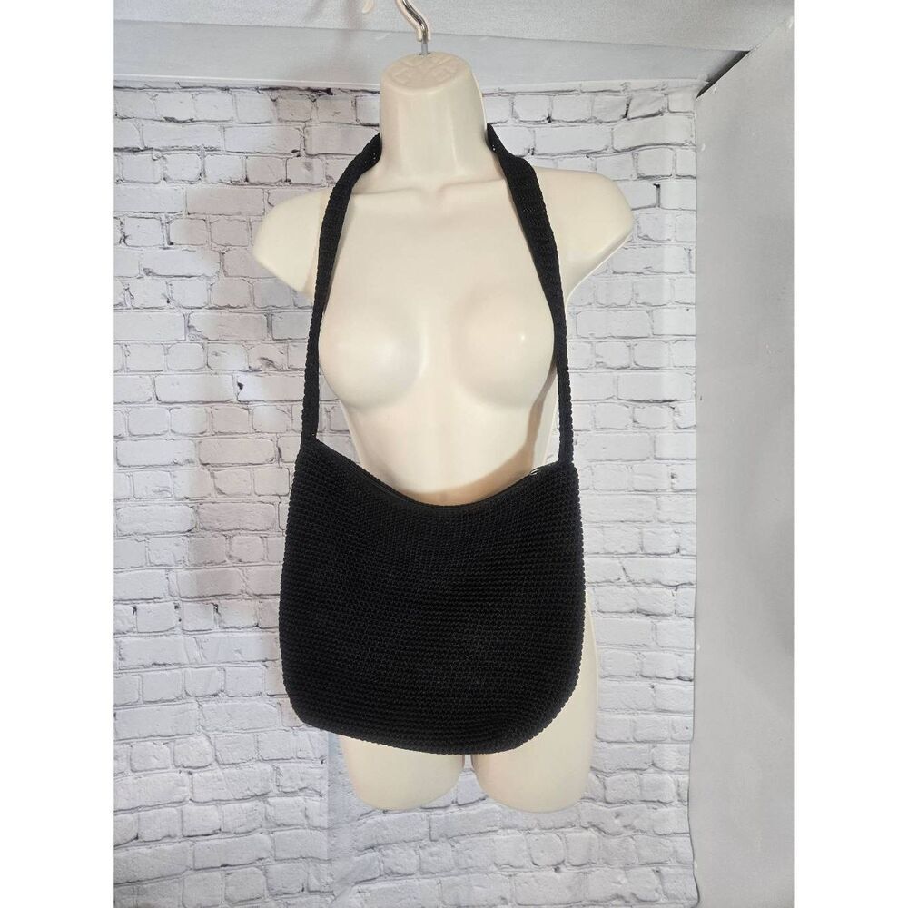 New York & Company Vintage Womens Black Crotcheted Shoulder Bag